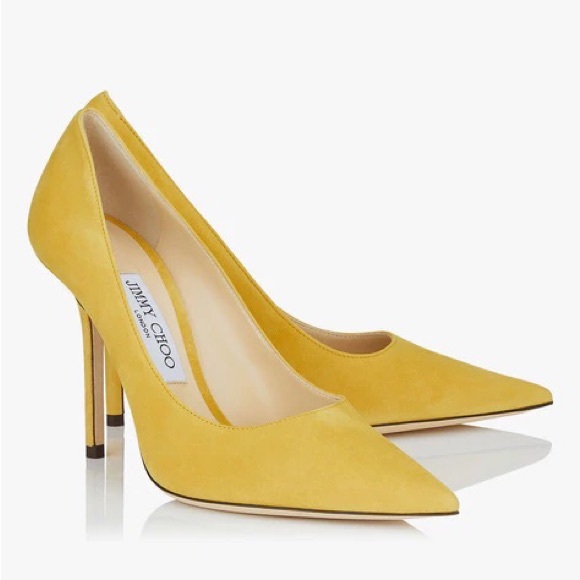 Jimmy Choo Love 100 Saffron Yellow Suede pointed toe High heels - Picture 2 of 8